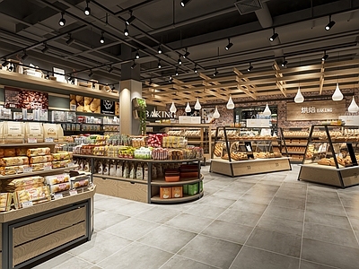 现代超市 超市零食区 超市面包区 日用品区 干粮 冷藏冰箱 商品货架