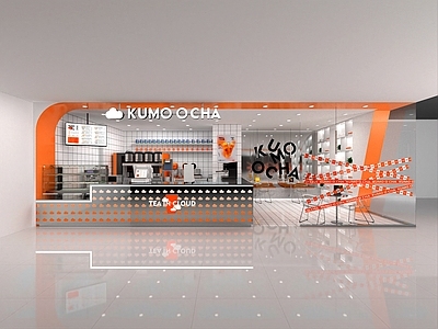 现代奶茶店 备餐区 单层 收银
