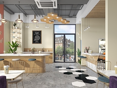 现代奶茶店 备餐区 单层 收银