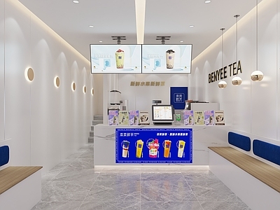 现代奶茶店 备餐区 单层 收银