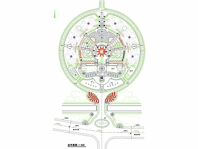 现代环形公园景观平面图 施工图