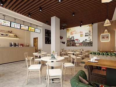 现代奶茶店 备餐区 单层 收银