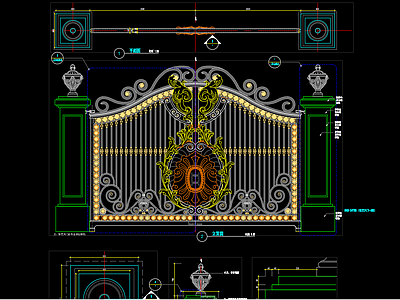 欧式铁艺大门施工图 节点详图图 通用节点