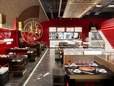 现代国潮火锅店 火锅餐桌椅 火锅