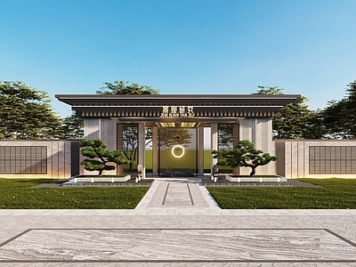 现代入口大门 小区入口 楼 中式楼 中式入口