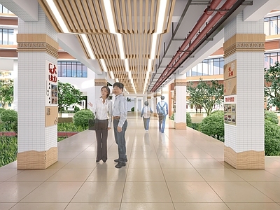 现代校园文化空间 文化雕塑 党建文化 连廊过道