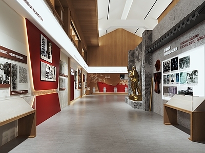 现代党建展厅 展示柜 展示墙 雕塑