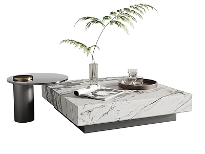 现代茶几 子母形 大理石茶几 方形茶几