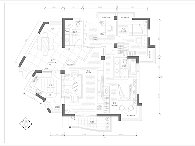 现代家装墙体结构图 施工图 平层