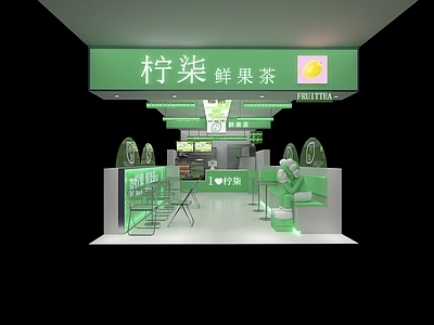 现代奶茶店 备餐区 单层 收银