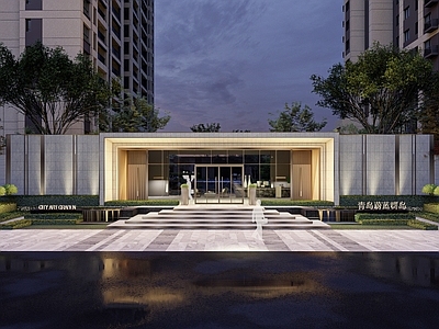 现代小区入口大门 社区大堂