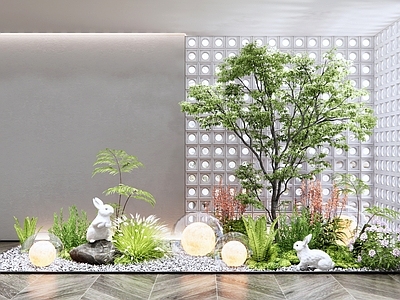 现代庭院景观 室内 植物堆 树 蕨类植物 动物 小品