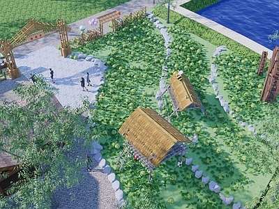中式瓜果菜园景观 西瓜种植 乡村瓜果园 水果采摘园 庭院休闲 0
