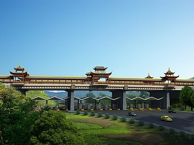 中式大桥 道路景观 廊道 廊桥