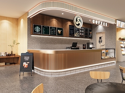现代咖啡店 单层 收银 备餐区 咖啡吧台 咖啡厅吧台