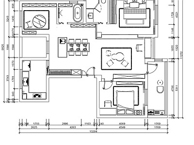 现代简约小套房居住空间 施工图 平层