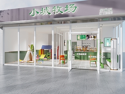 现代奶茶店 备餐区 单层 收银