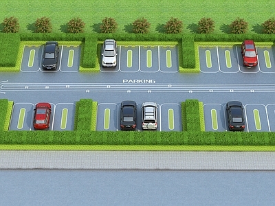 现代户外停车场 停车位 植草砖停车位 汽车