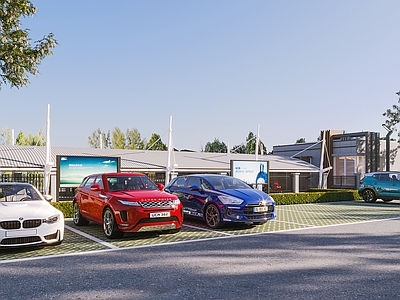 现代停车场 自行车棚 非机动车棚 停车位 雨棚 汽车 充电桩