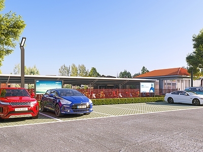 现代停车场 自行车棚 非机动车棚 停车位 传达室 充电桩