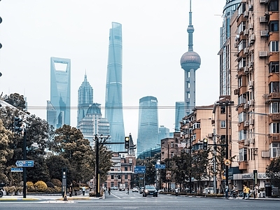 上海街景街道建筑外景