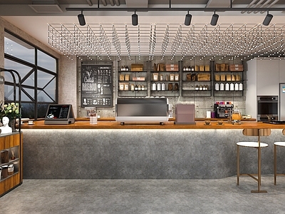 现代奶茶店 备餐区 户外 单层 收银前台 休息区