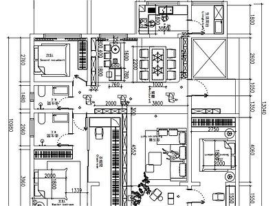 现代简约沁园家装平面 施工图 平层