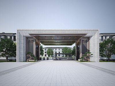 新中式入口大门 小区入口