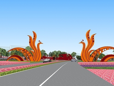 现代道路 凤凰主题雕塑