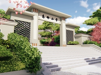 新中式学校入口大门