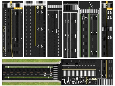 现代市政道路 斑马线箭头 标识划线 地面车道指示线 公路标准段