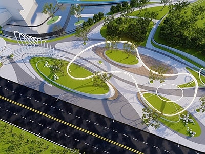 现代市政公园景观 户外廊架 特色构架 树池 叠水 口袋公园