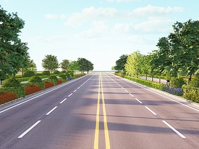 现代城市道路 行道树 绿化带 隔离带 组合 绿篱