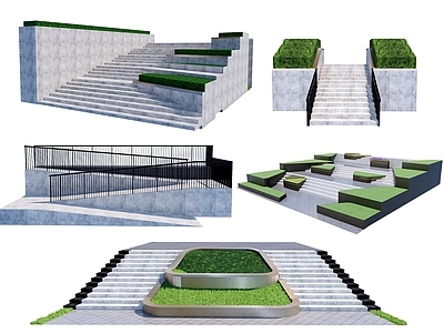 现代台阶景观 无障碍坡道 公园台阶 广场台阶 坡度台阶