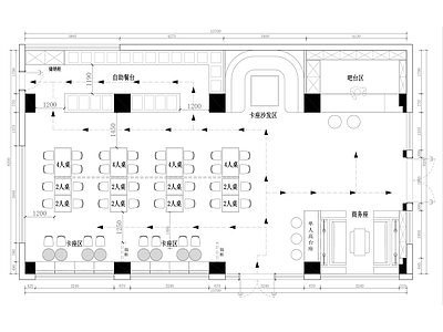 酒店早餐店清吧两用平面方案CAD 效果图