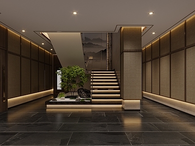 新中式楼梯间 端景