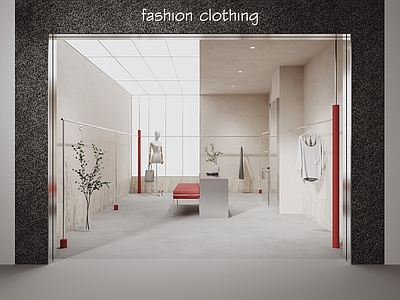 现代女装服装店 服装货架 中岛展台