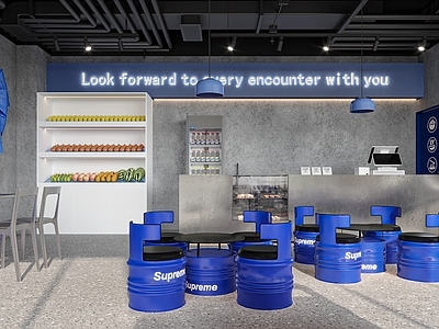 现代克莱因蓝奶茶店 备餐区 单层 收银