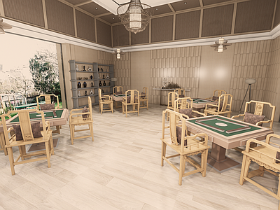 现代老年棋牌室 棋牌桌 麻将桌 老年主题架空层