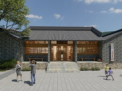 中式祠堂古建筑寺庙入户门头 北京四合院 徽州特色书院 传统历史古