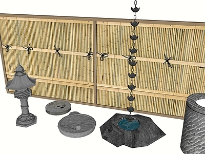 日式石灯笼 雨链 洗手池 篱笆
