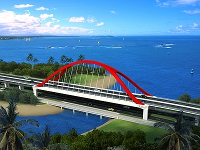 现代钢拱桥 过河大桥 市政大桥 高架桥