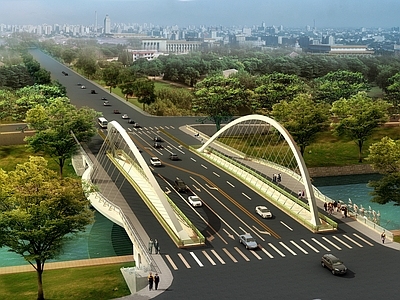 现代大桥 市政大桥 异形曲线拱桥 过河大桥
