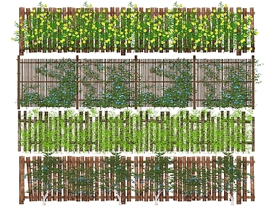 现代乡村栅栏 木头围栏护栏 景观藤本植物 藤蔓攀爬植物 绿植景墙 爬山虎