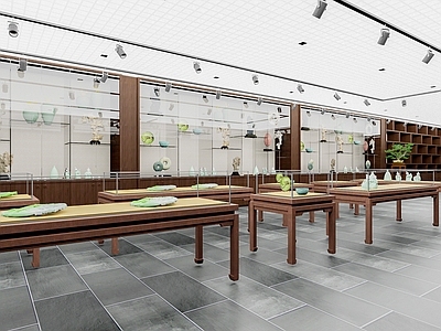 新中式玉石馆展厅 玉石展厅 玉石 宝石 玉 汉白玉 翡翠玉