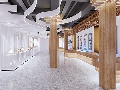 新中式商业展厅 科技感书画陶器展厅 展廊