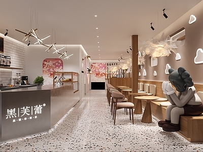 现代甜品奶茶店 单层 收银