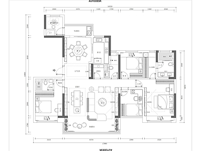 180m² 大平层家装平面方案 施工图