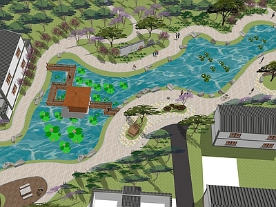 现代公园景观 新乡村 新农村 滨水公园凉亭