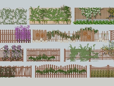 新中式栅栏 围栏 木篱笆 围墙 栏杆 院墙 护栏 植物 蔓藤植物